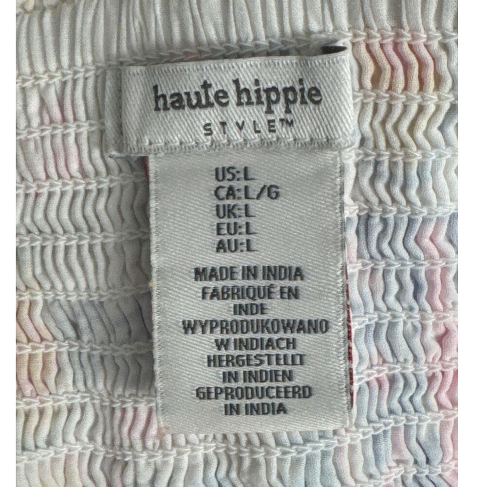 Haute Hippie Womens Smocked Top and Ruffle Skirt Vacation Tropical‎ Set Size L - Picture 3 of 9
